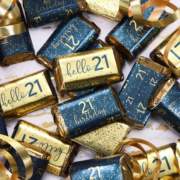 Navy blue and gold stickers perfect for an 21st birthday celebration.