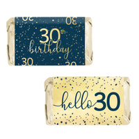 Navy Blue and Gold 30th Birthday Hershey's® Miniatures Candy Bar Wrappers Stickers