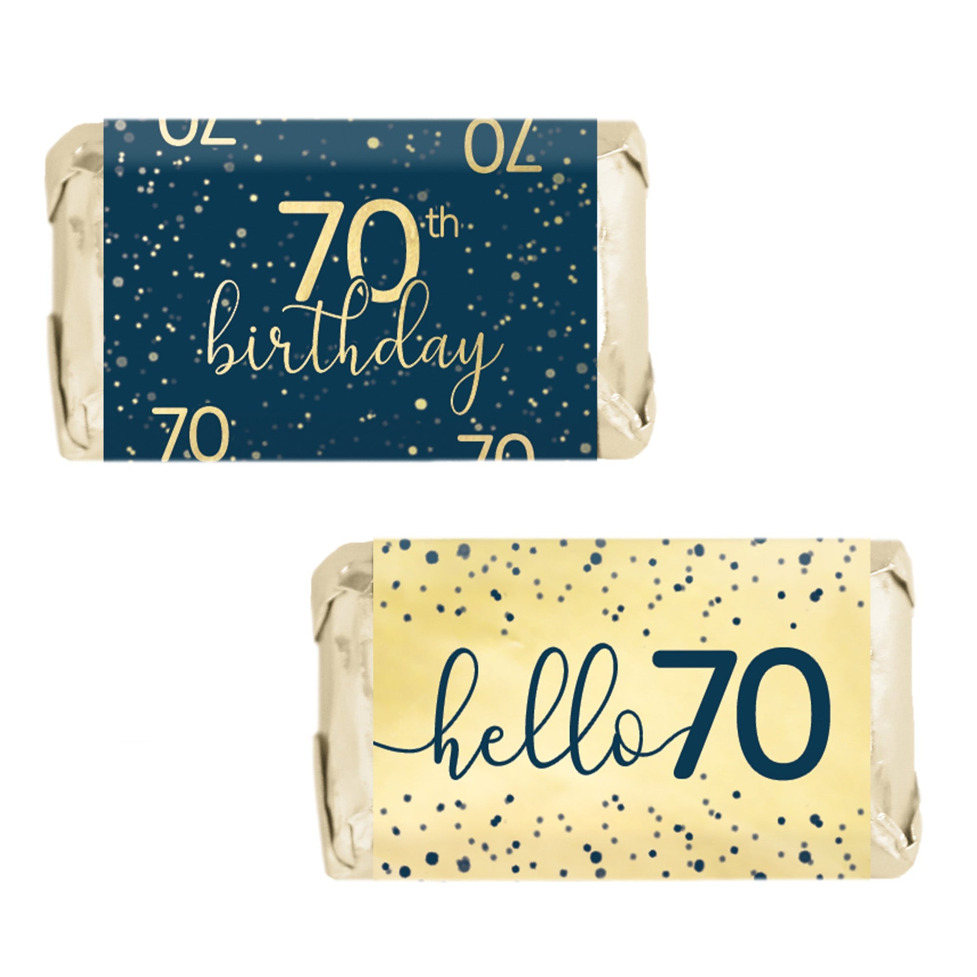 Navy Blue and Gold 70th Birthday Hershey's® Miniatures Candy Bar Wrappers Stickers