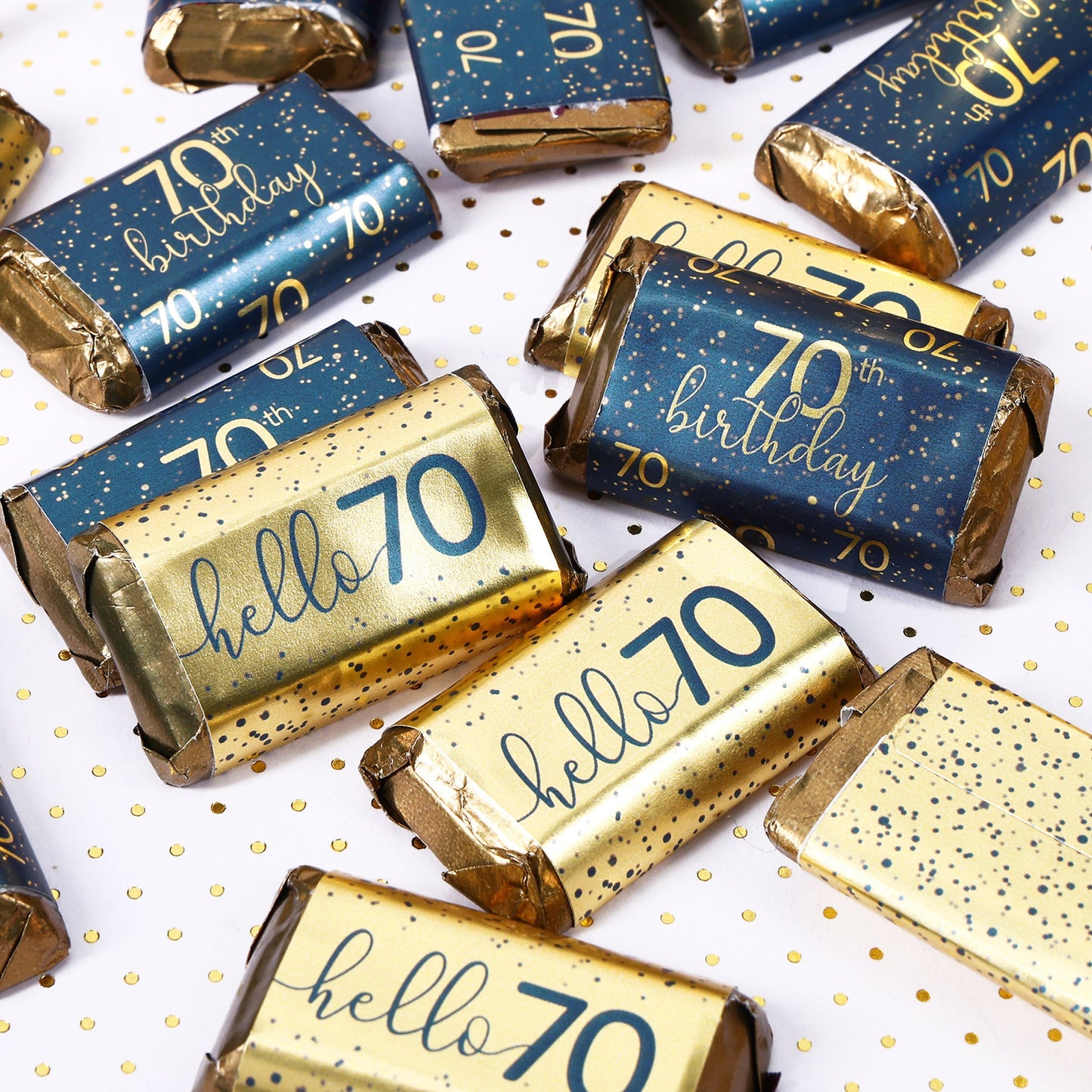 Navy blue and gold stickers perfect for an 70th birthday celebration.