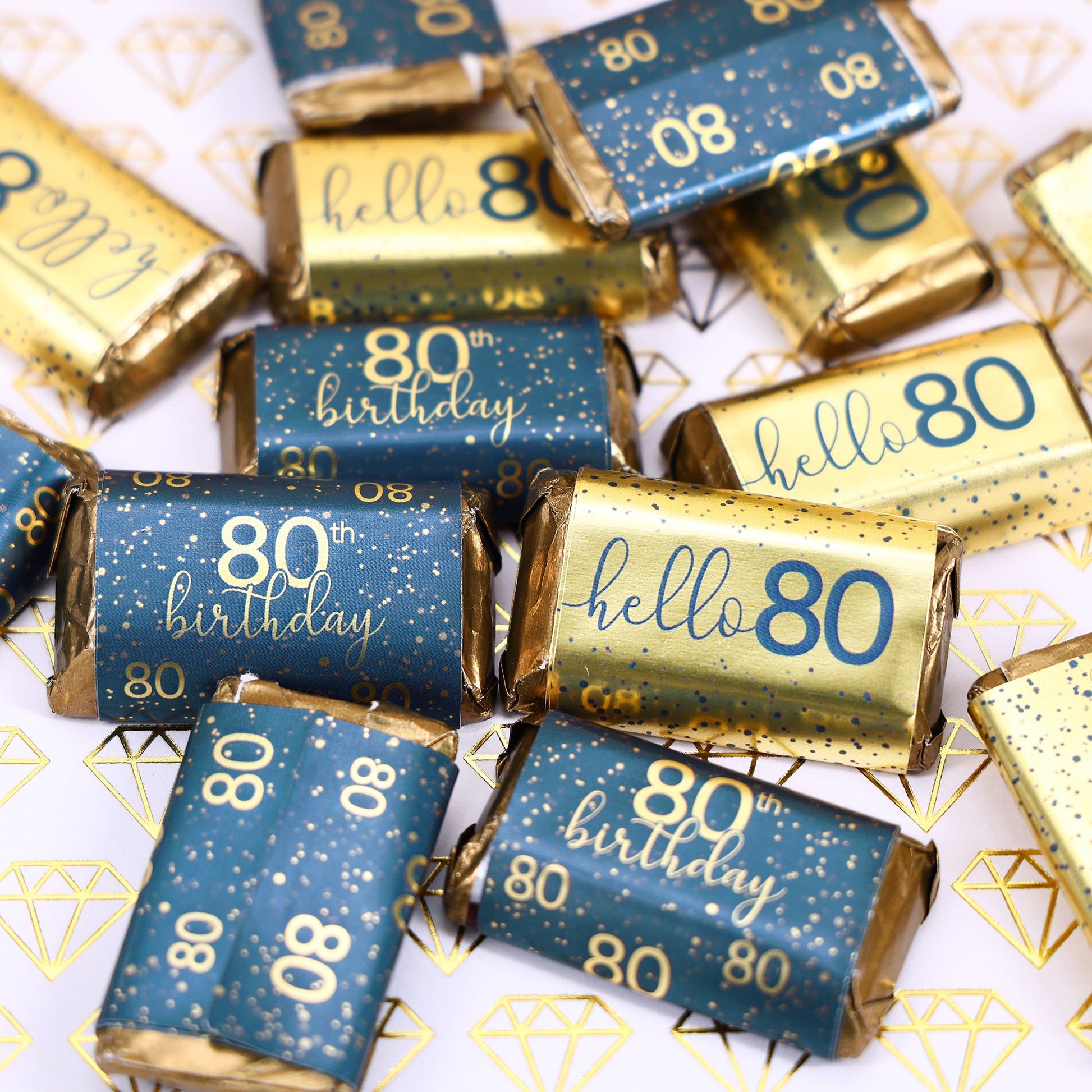 80th birthday navy blue and gold candy