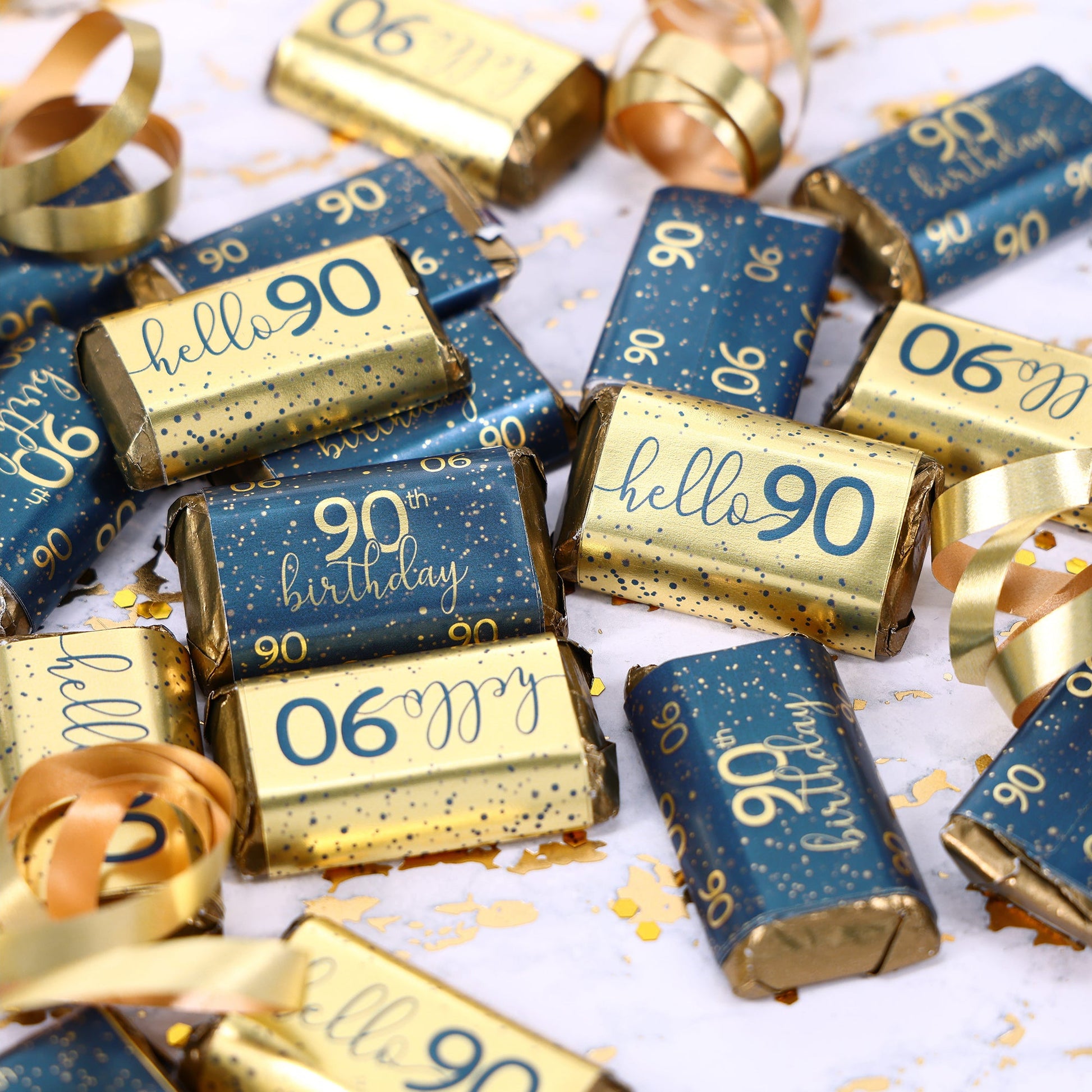 90th birthday navy blue and gold candy