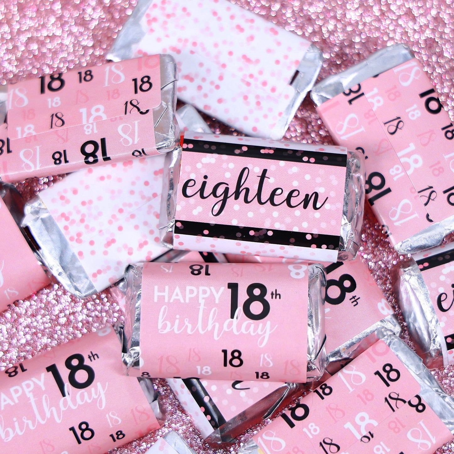 Pink, Black and White 18th Birthday candy party supplies
