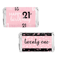 Pink and Black 21st Birthday Hersheys Miniatures Candy Bar Wrappers Stickers