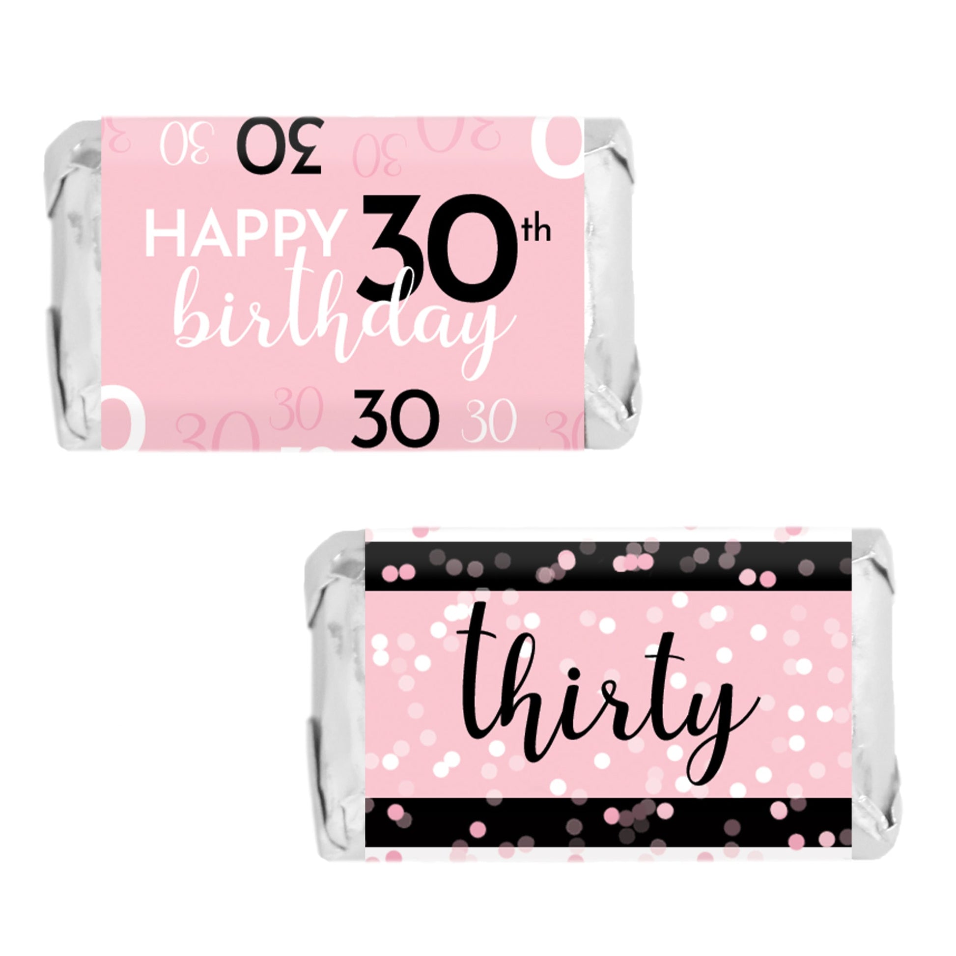 Pink and Black 30th Birthday Hersheys Miniatures Candy Bar Wrappers Stickers