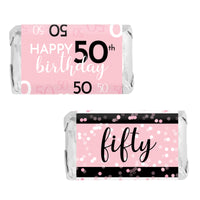Pink and Black 50th Birthday Hersheys Miniatures Candy Bar Wrappers Stickers