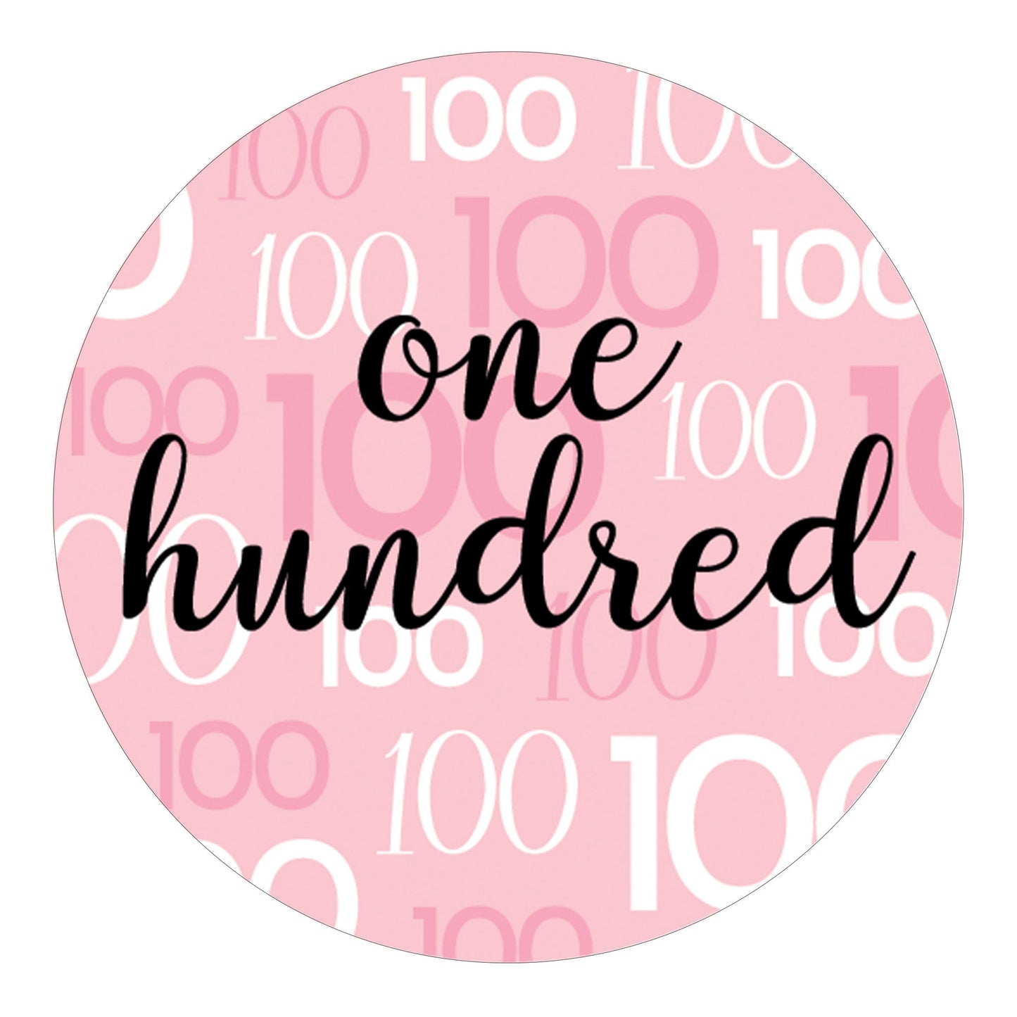 Pink and Black 100th Birthday Circle Stickers - One Hundred