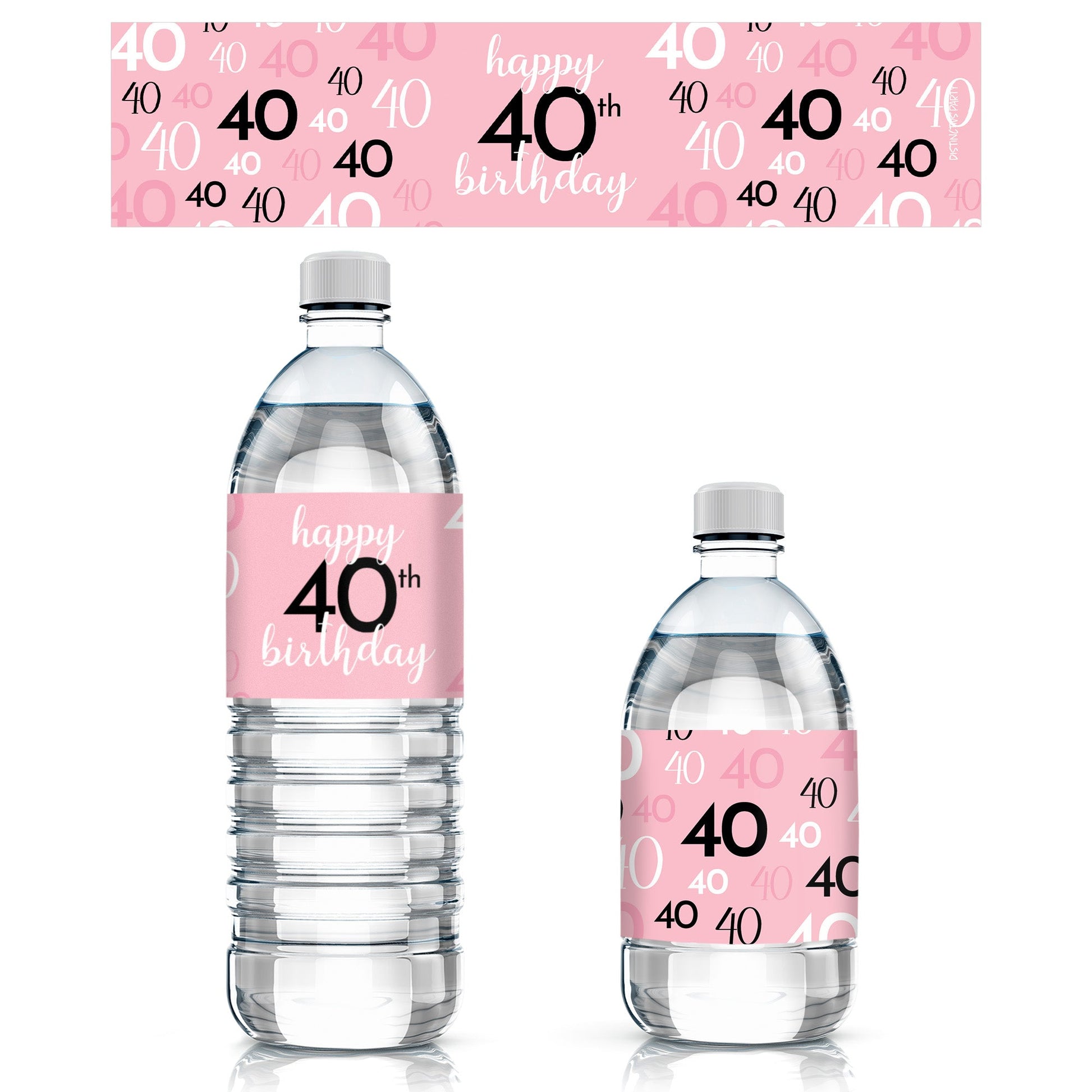Pink and Black 40th Birthday Water Bottle Labels