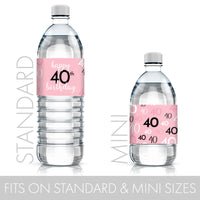Celebrate in style with pink and black water bottle labels for your 40th birthday