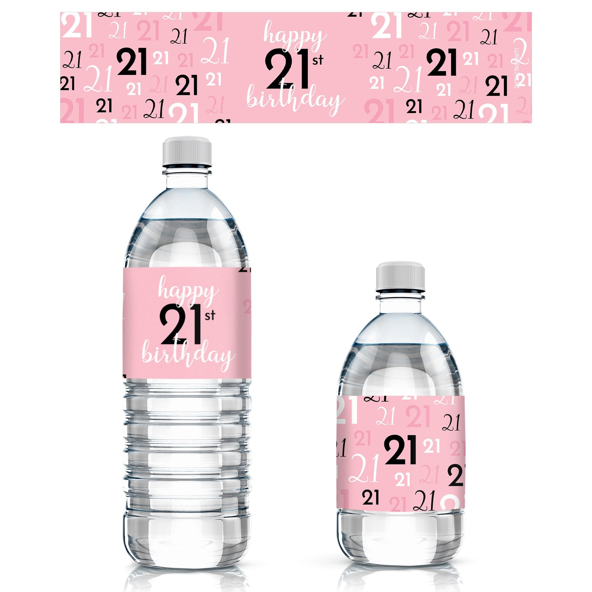 Pink and Black 21st Birthday Water Bottle Labels