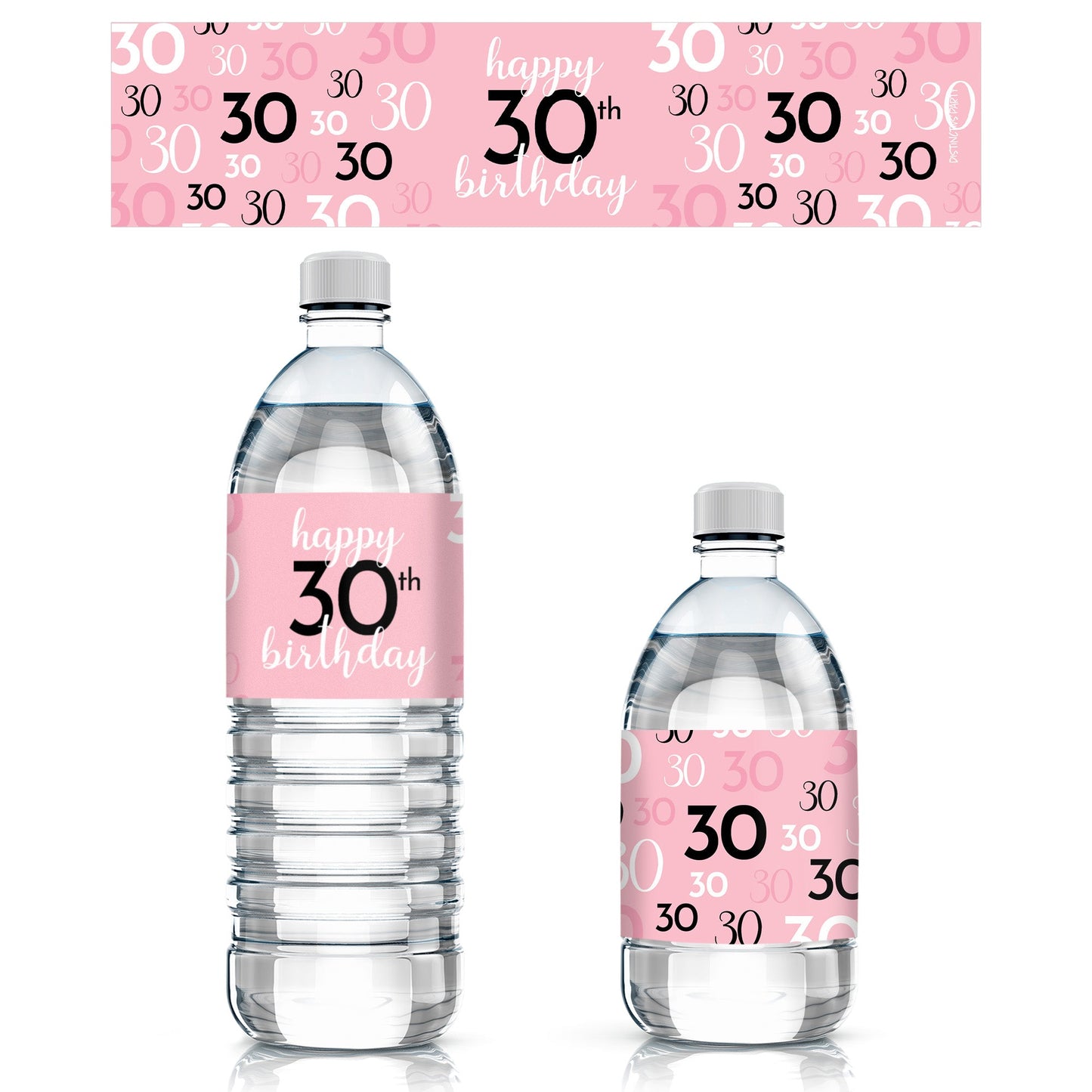 Pink and Black 30th Birthday Water Bottle Labels