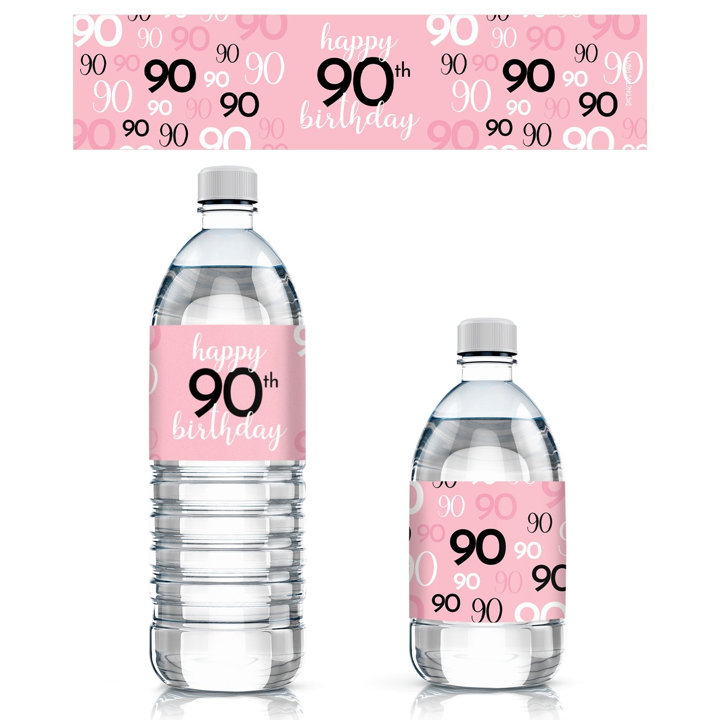 Pink and Black 90th Birthday Water Bottle Labels