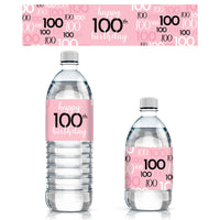 Pink and Black 100th Birthday Water Bottle Labels