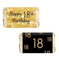 Perfect for an 18th birthday party, these black and gold mini candy bar stickers - 45 count will add the finishing touch.