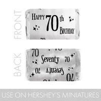 Give a 70th birthday some extra glitz with these Black and Silver Shiny Foil Mini Candy Bar Stickers.
