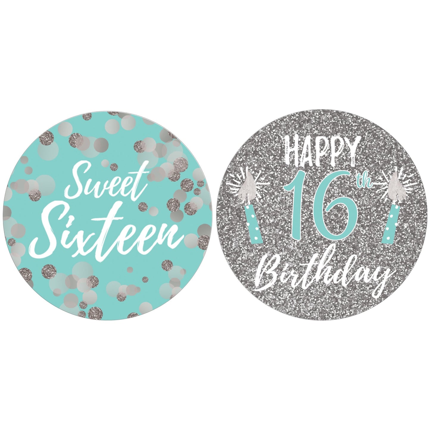 Blue and Silver Sweet Sixteen Party Round Labels - 40 Stickers
