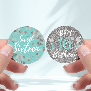  Add Some Sparkle to your Sweet Sixteen with these 40 Blue and Silver Round Labels