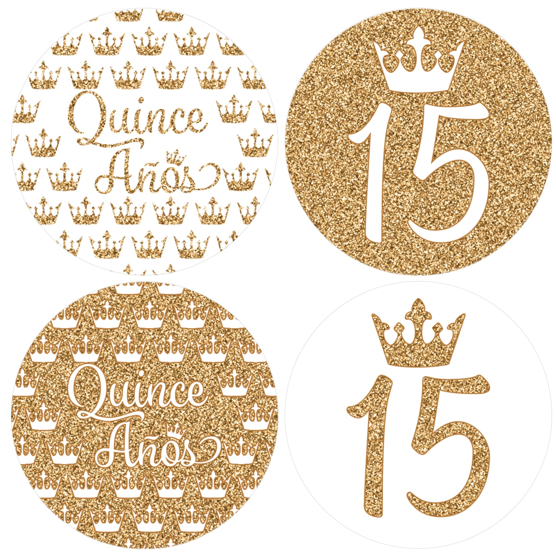 White and Gold Quinceanera Favor Labels - 40 Stickers