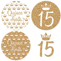 White and Gold Quinceanera Favor Labels - 40 Stickers