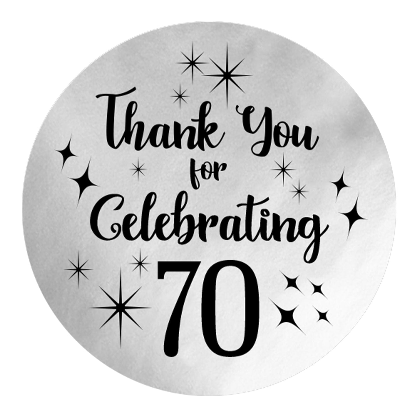 Black and Silver 70th Birthday Thank You Stickers - 40 Labels