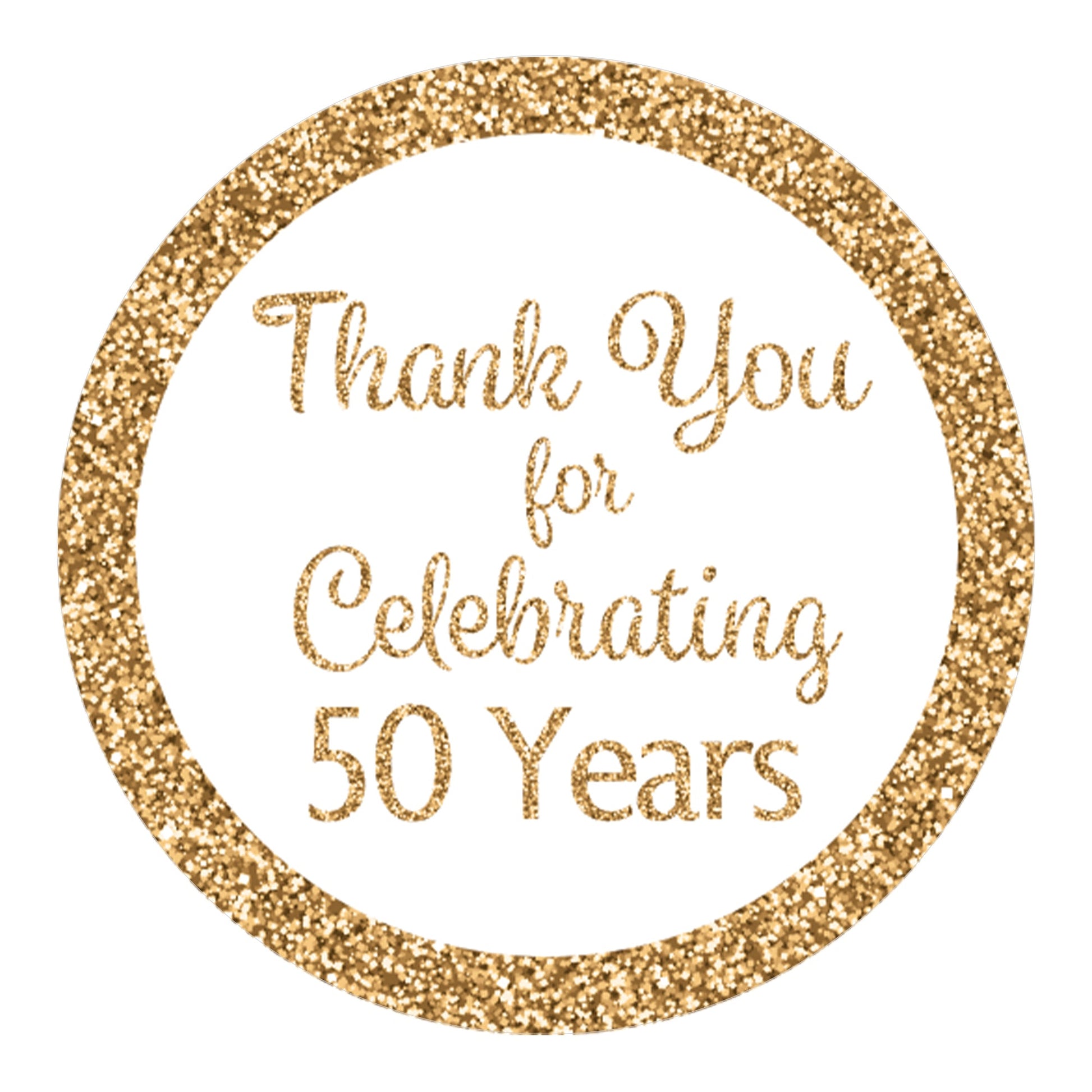 Celebrate 50 years with these elegant white and gold Thank You Stickers 