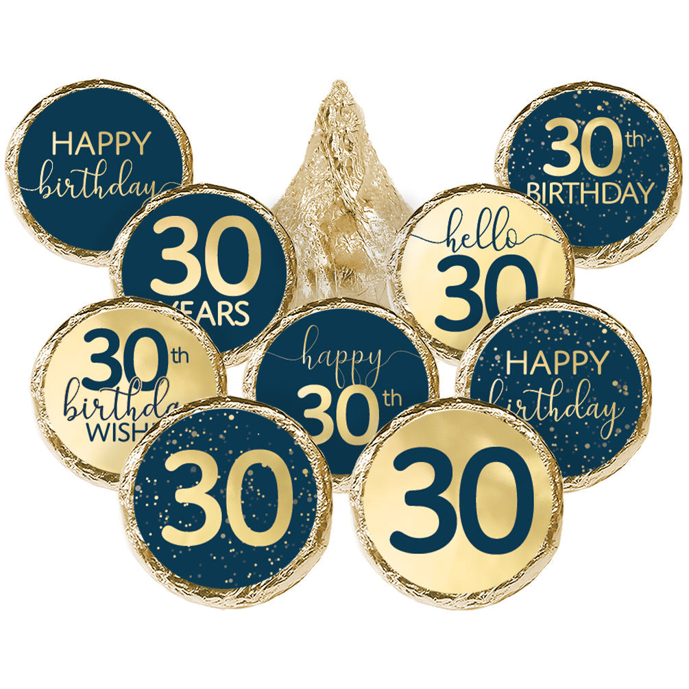 Navy Blue and Gold 30th Birthday Hersheys Kisses Stickers
