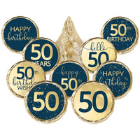 Navy Blue and Gold 50th Birthday Hersheys Kisses Stickers