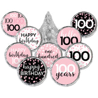 Pink and Black 100th Birthday Stickers - Fits Hersheys Kisses Candy