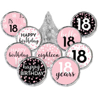 Pink and Black 18th Birthday Stickers - Fits Hersheys Kisses Candy