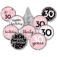 Pink and Black 30th Birthday Stickers - Fits Hersheys Kisses Candy