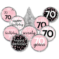Pink and Black 70th Birthday Stickers - Fits Hersheys Kisses Candy