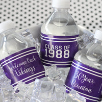 Purple Personalized Class Reunion Water Bottle Label Stickers