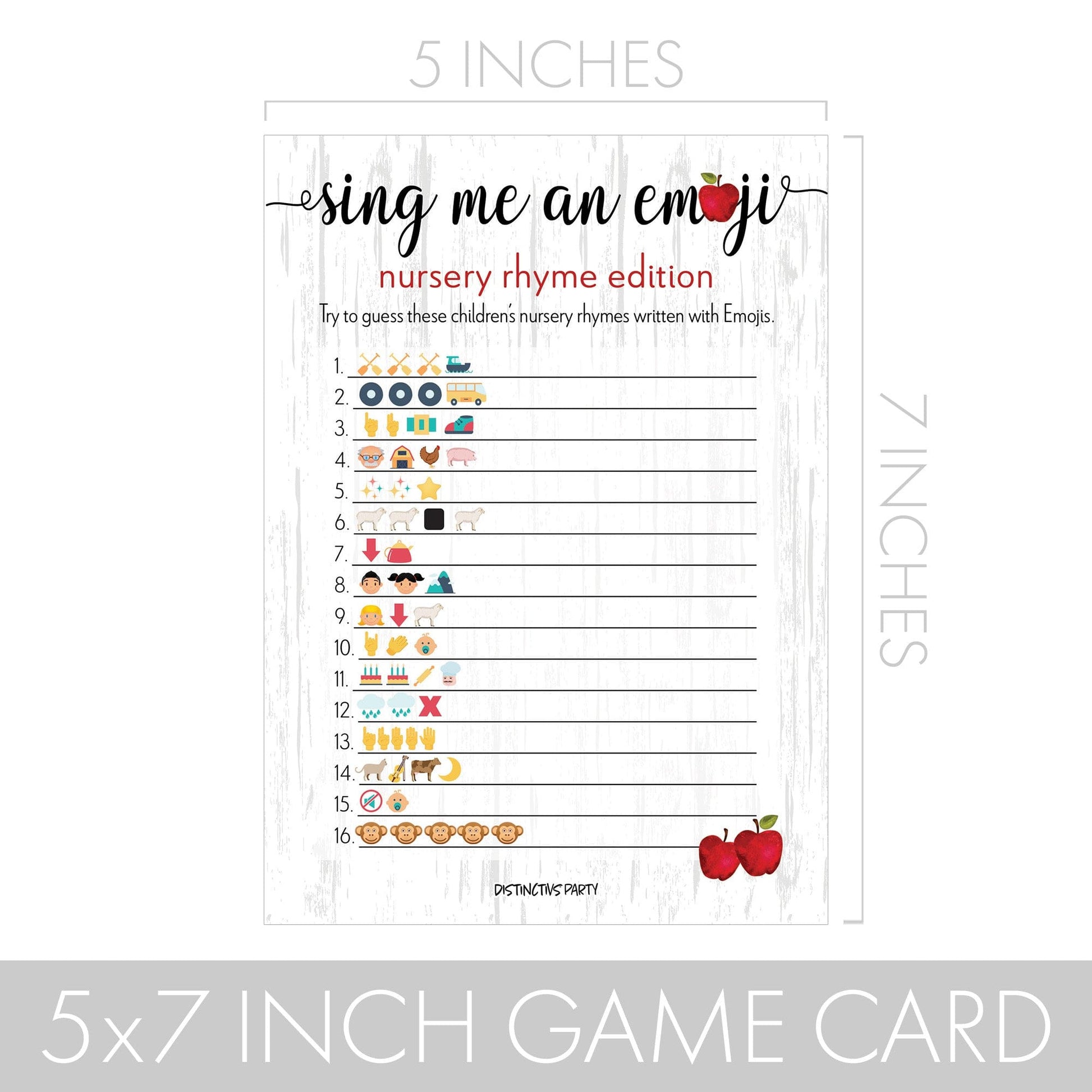 Apple Farmhouse Baby Shower Nursery Rhyme Emoji Game Cards - 20 count