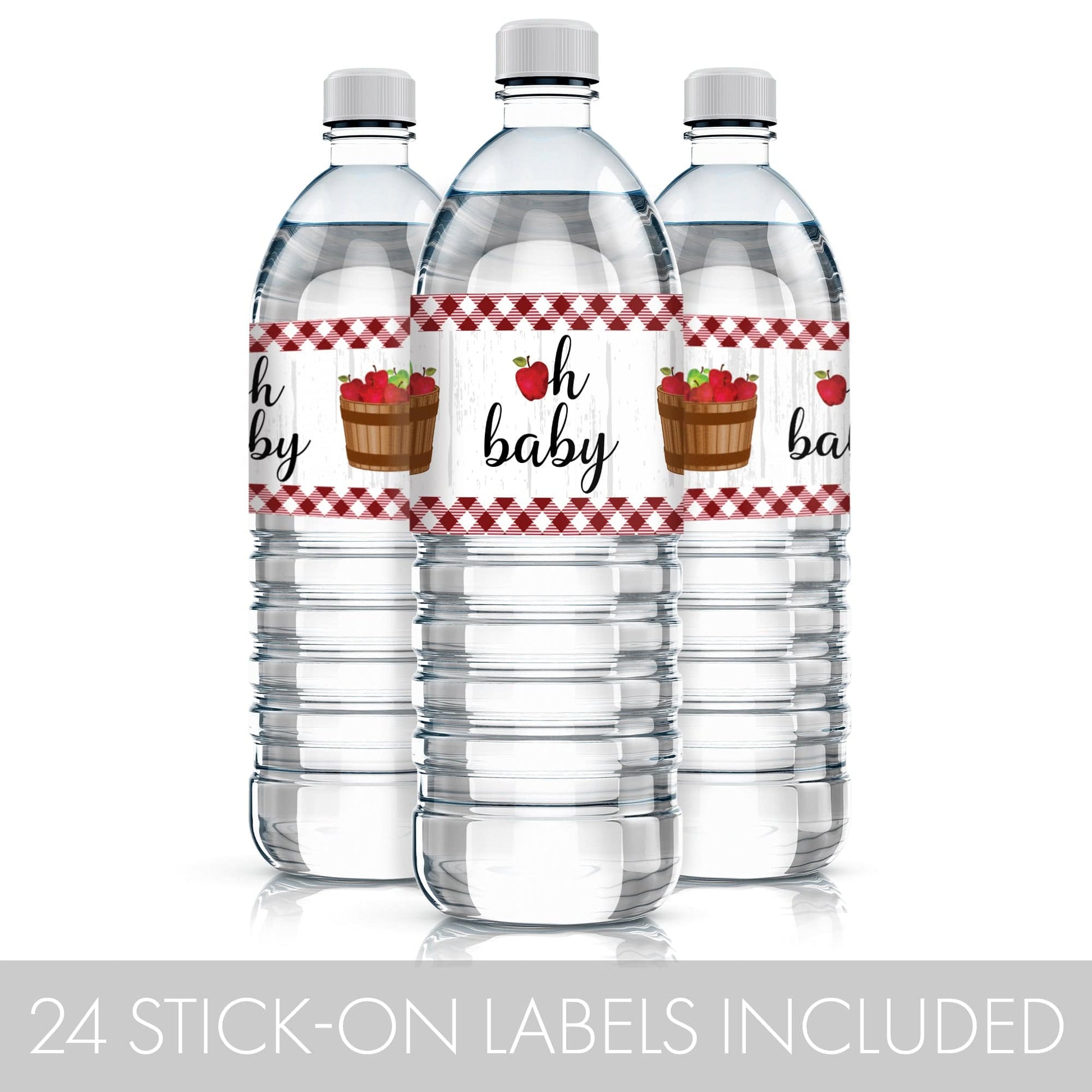 Apple Farmhouse Baby Shower Water Bottle Labels - 24 Count