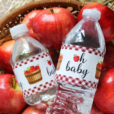 Apple Farmhouse Baby Shower Water Bottle Labels - 24 Count