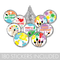 Art Birthday Party Stickers - Paint and  Party  - 0.75 in. - 180 Labels