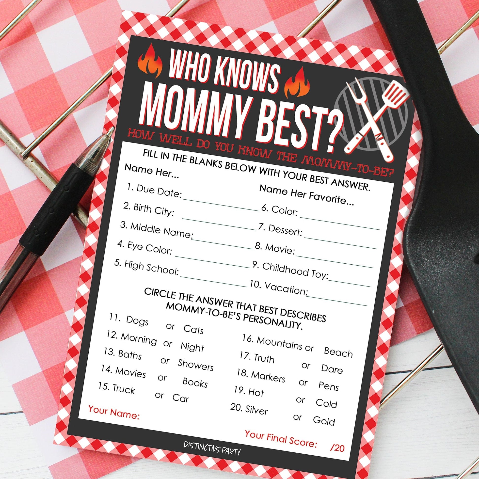 Baby-Q Baby Shower - Who Knows Mommy Best Game Cards - 20 count