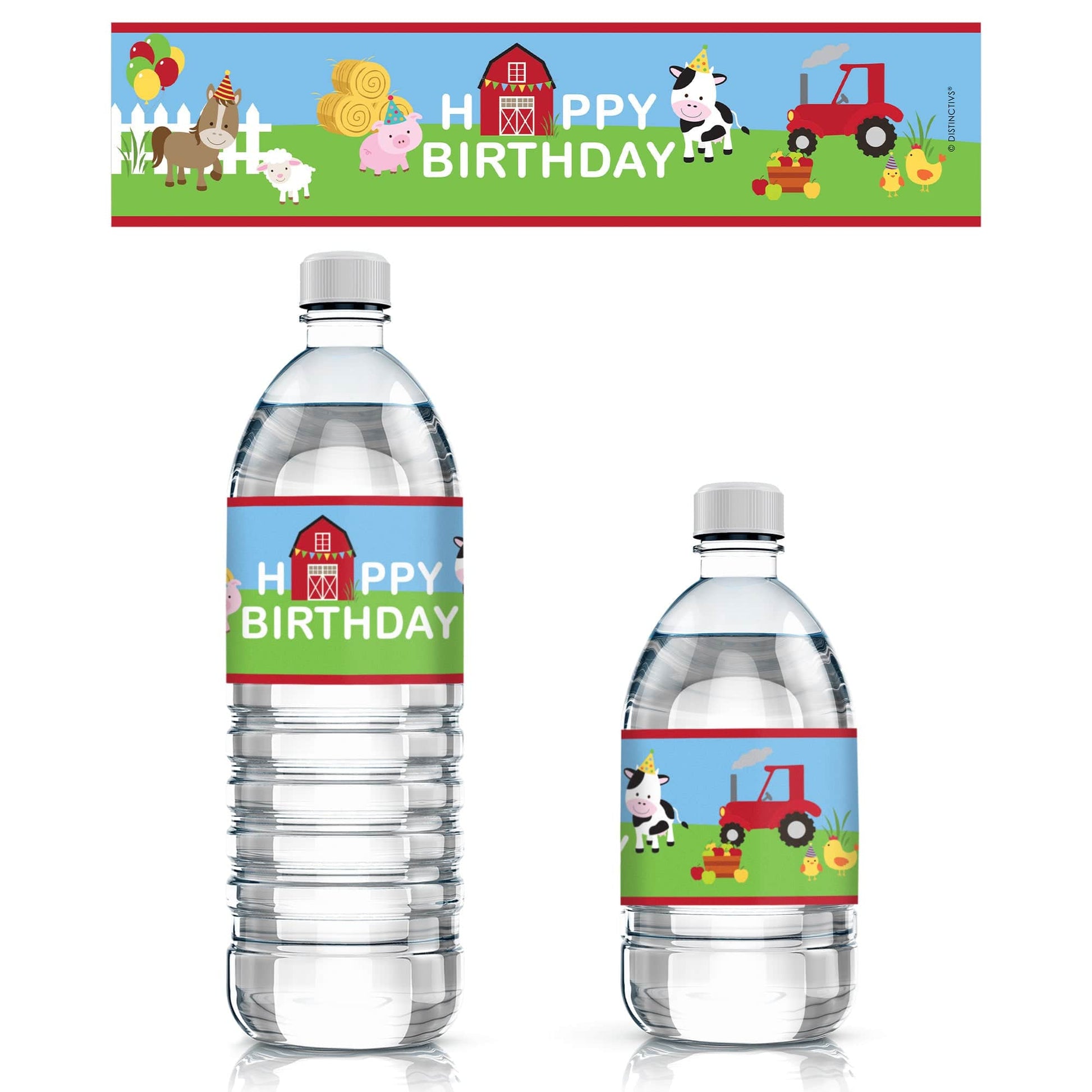 Barnyard Farm Animals Birthday Water Bottle Labels - 24 Stickers