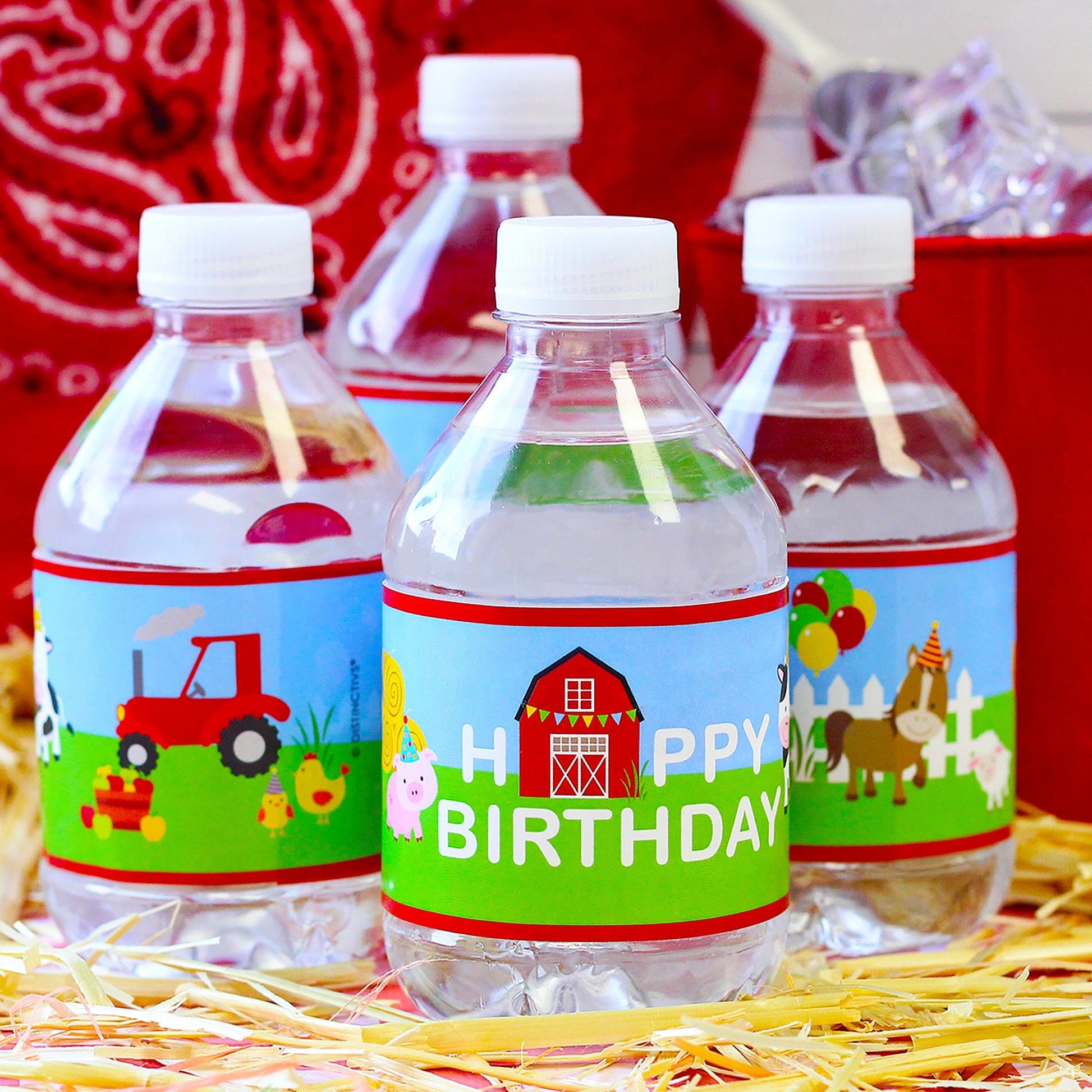 Barnyard Farm Animals Birthday Water Bottle Labels - 24 Stickers