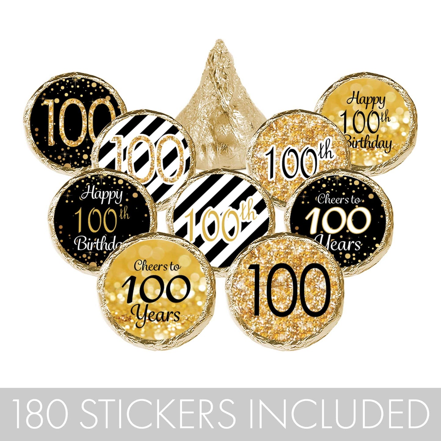 Celebrate the Century - 180 Black and Gold Stickers for a 100th Birthday Party
