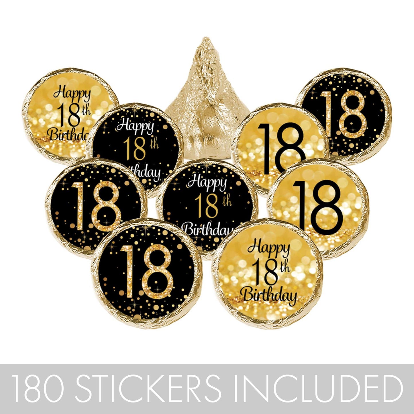 180 black and gold stickers to add some sparkle to your 18th birthday party!