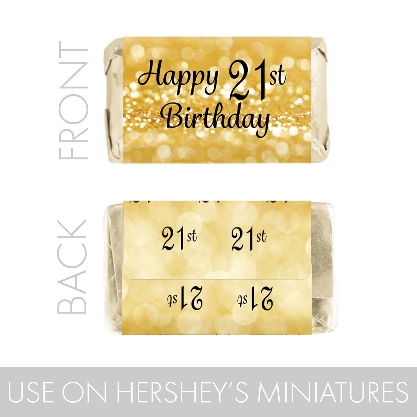 Add a special touch to your 21st birthday party with these black and gold mini candy bar stickers!