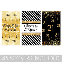 Get the party started with these festive black and gold mini candy bar stickers! 