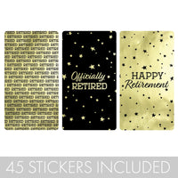 Black and Gold Retirement Party Mini Candy Bar Stickers on Shiny Foil - 45 Count