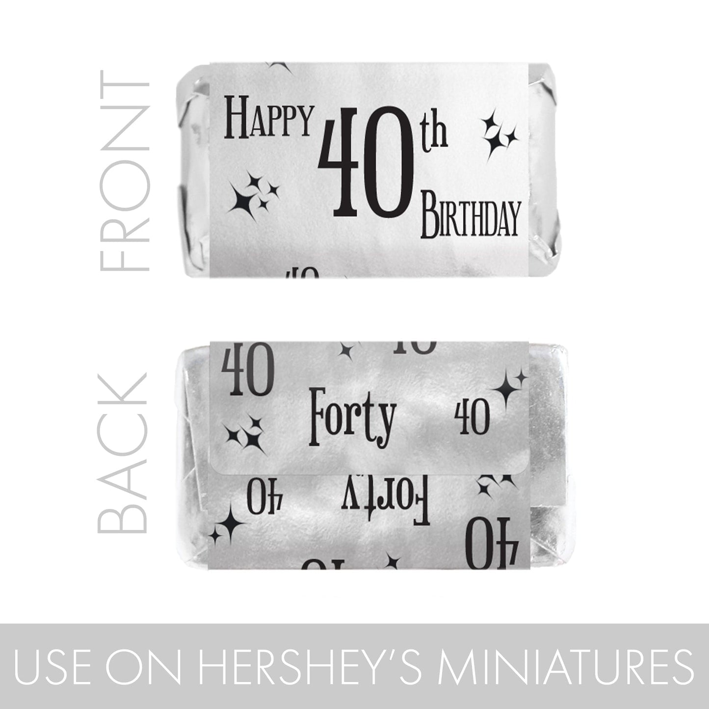 Make Your 40th Birthday Memorable with 45 Black and Silver Shiny Foil Mini Candy Bar Stickers