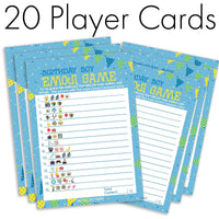 Blue Birthday Boy Emoji Game – Birthday Party Game - 10 Player Cards