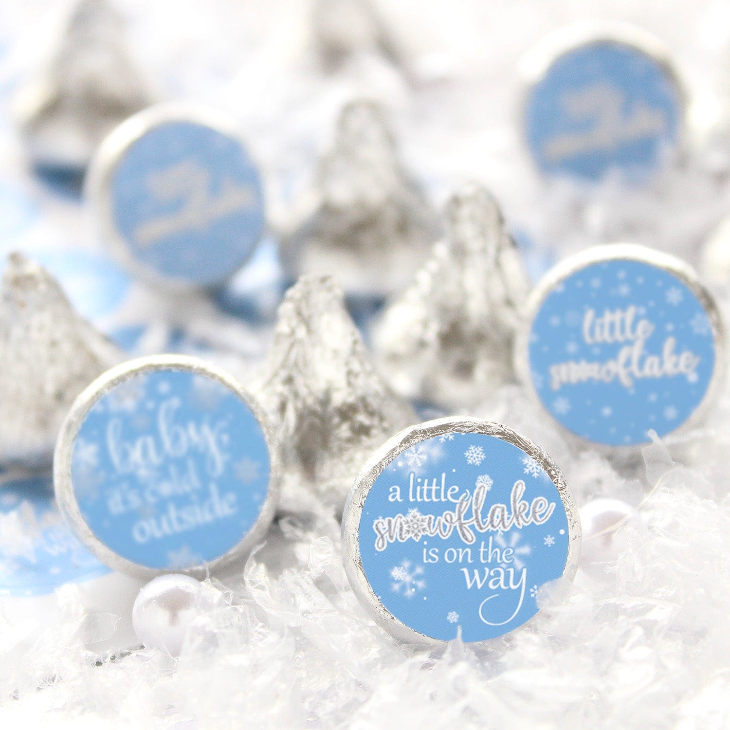 Blue Little Snowflake Winter Baby Shower Favor Stickers - Baby It's Cold Outside - 180 Labels