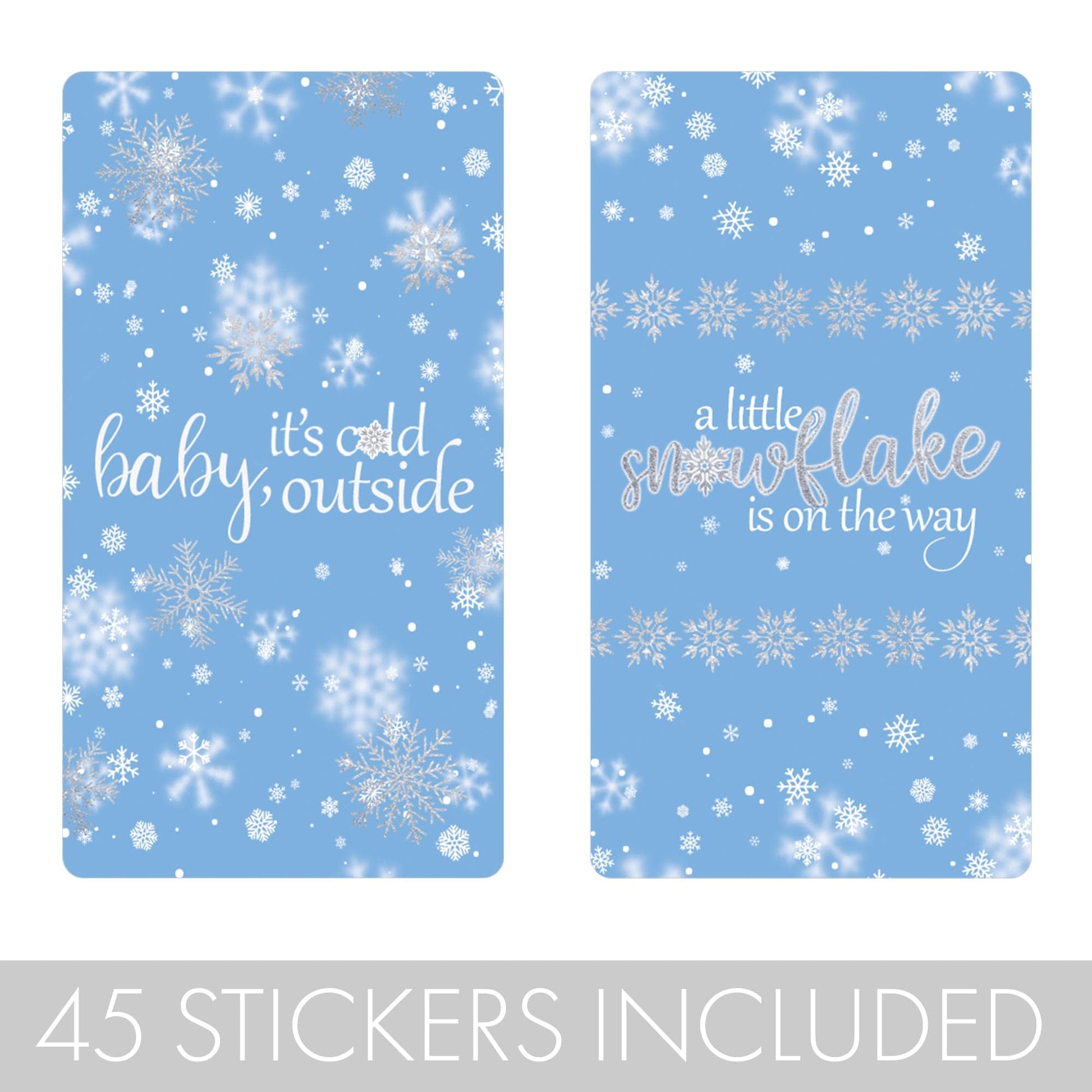 Blue Little Snowflake Winter Baby Shower Mini Candy Bar Wrappers - Baby It's Cold Outside - 45 Stickers