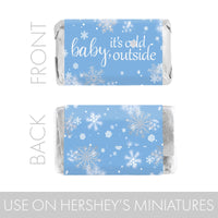 Blue Little Snowflake Winter Baby Shower Mini Candy Bar Wrappers - Baby It's Cold Outside - 45 Stickers