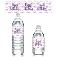 Butterfly Birthday Water Bottle Labels - Purple Butterfly Wishes - 24 Stickers
